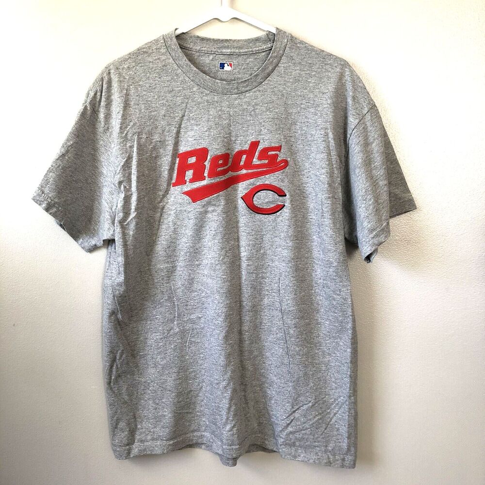 Cincinnati Reds T-Shirt Mens Large Gray Red Stitched Logo Baseball Sports Casual